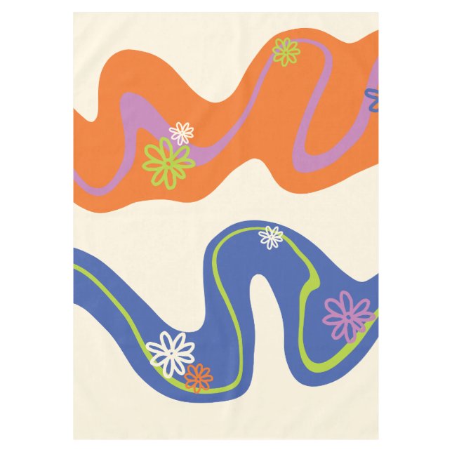 Toalha De Mesa Daisy Groove Blue, Orange, Purple, Green & Cream (Frente)