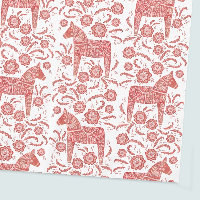 Toalha De Mesa Dala Horse Red e White Suecos (Swedish Dala Horse red and white folk art tablecloth)