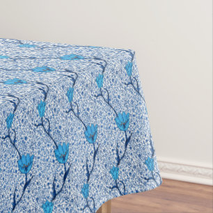 Toalha De Mesa Damasco da tulipa de Nouveau da arte, azul cobalto