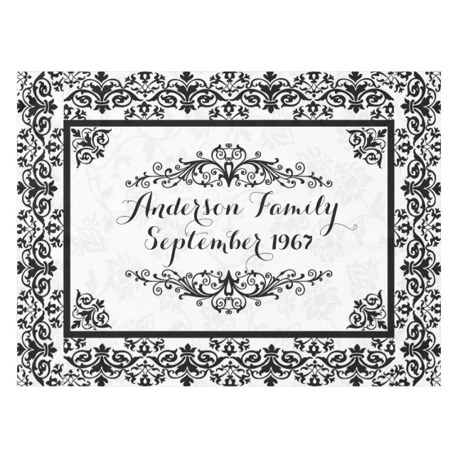 Toalha De Mesa Damasco monogramed elegante (Frente (Horizontal))