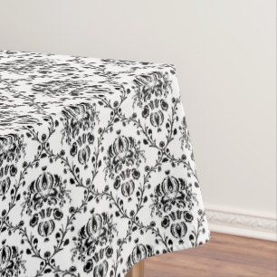 Toalha De Mesa Damasco preto e branco elegante