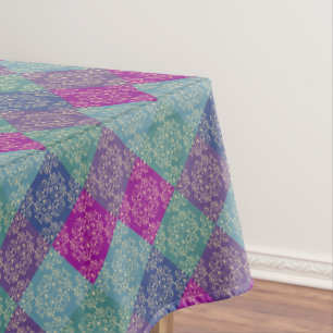 Toalha De Mesa Damask Peacock Bloqueia Azul Roxo