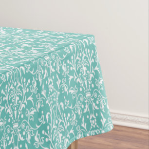 Toalha De Mesa Damask Teal & White