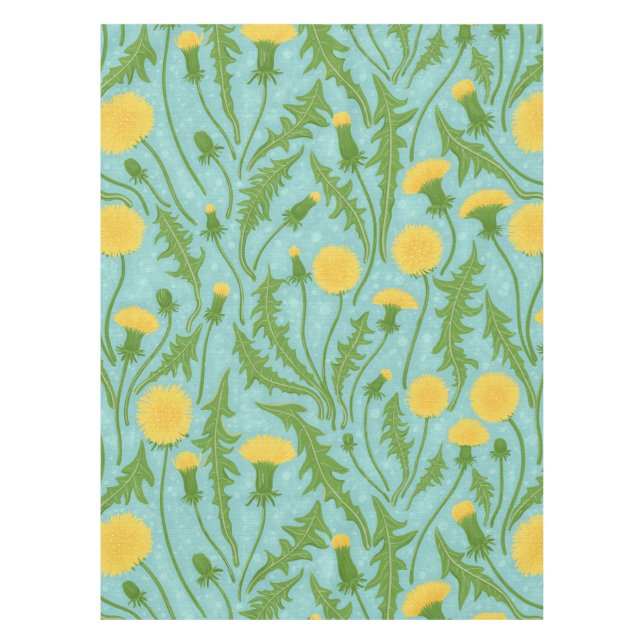 Toalha De Mesa Dandeliões, verdes, amarelos e azuis (Frente)