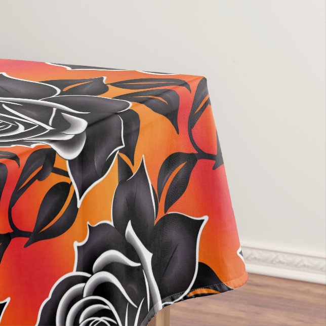 Toalha De Mesa Dark Black Roses With White Outlines  (Posição Original)