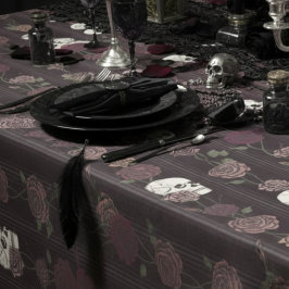 Toalha De Mesa Dark Burgundy Gothic Skull & Rose Stripes