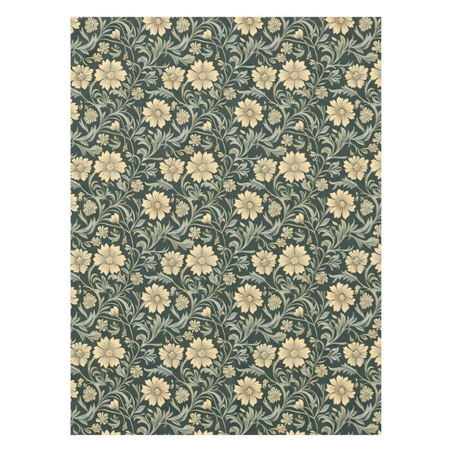 Toalha De Mesa Dark green stylized yellow flowers  pattern  (Frente)