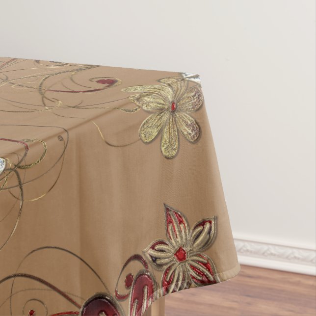 Toalha de Mesa de Algodão Elegante Vermelho/Prata/ (Posição Original)