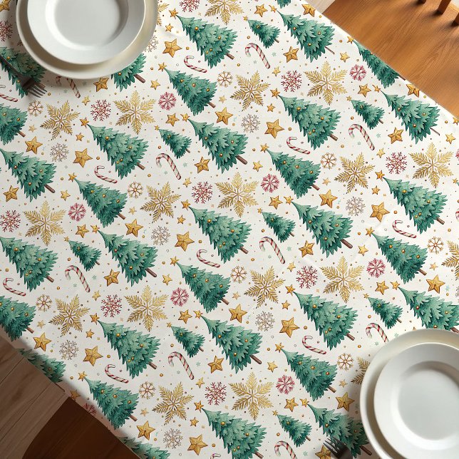 Toalha de mesa de árvores de Natal modernas vermel (Modern Christmas trees tablecloth red green gold

)