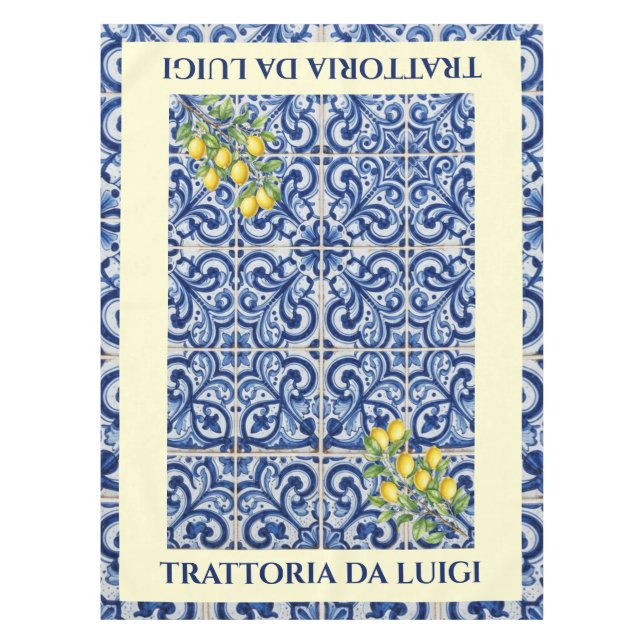 Toalha de Mesa de Azulejo Siciliano com Padrão de  (Frente)