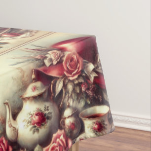Toalha de mesa de chapéu e bule de chá Rosa Vermel