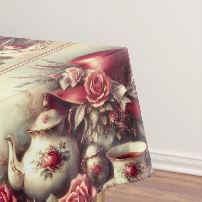 Toalha de mesa de chapéu e bule de chá Rosa Vermel (Posição Original)