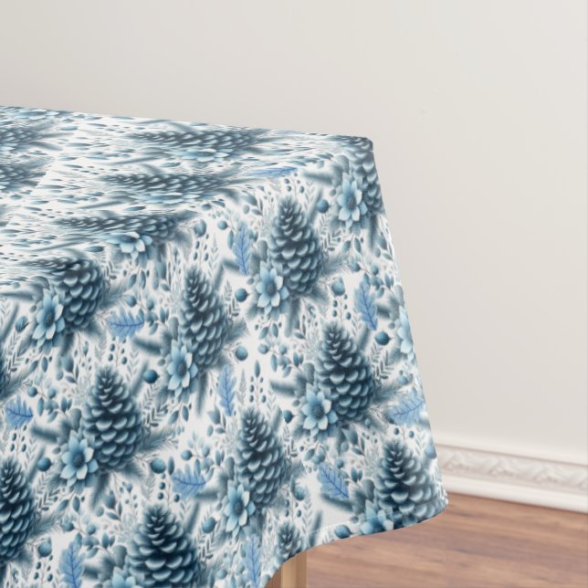 Toalha de mesa de Natal Blue Pinecones Alegre (Posição Original)