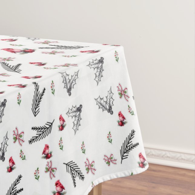 Toalha de mesa de Natal Cardinal Pine Vermelho Clá (Posição Original)