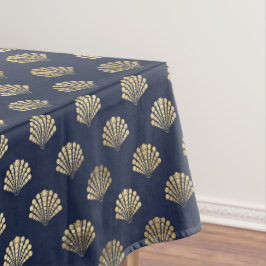 Toalha De Mesa Decor doméstico Dourado de Shell Azul e Metálico