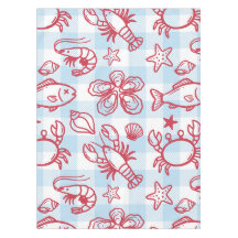 Decoração de Cozinha Gingham de Mariscos Costeiros