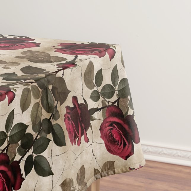 Toalha De Mesa Deep Red Roses With Dark Green Leaves (Posição Original)