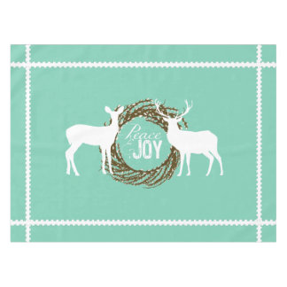 Toalha De Mesa Deer Aqua Peace Joy Wreath Tablecloth
