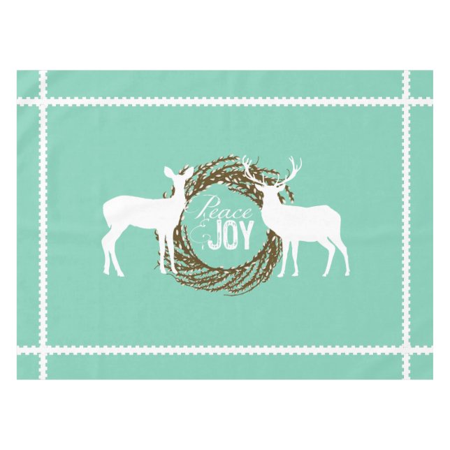 Toalha De Mesa Deer Aqua Peace Joy Wreath Tablecloth (Frente (Horizontal))