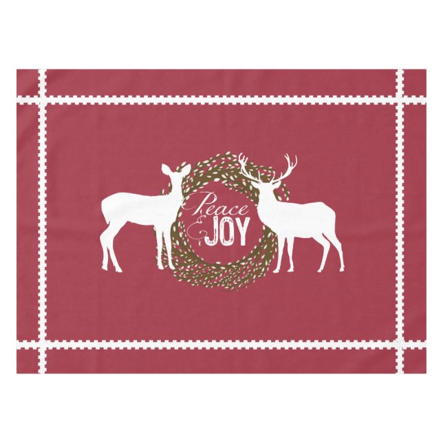 Toalha De Mesa Deer Cranberry Red Peace Joy Wreath Tablecloth (Frente (Horizontal))