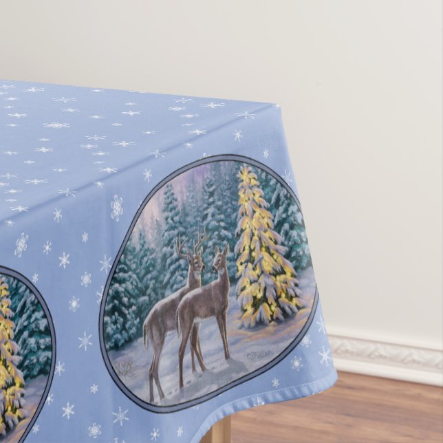 Toalha De Mesa Deer e Árvore de Natal Blue (Posição Original)