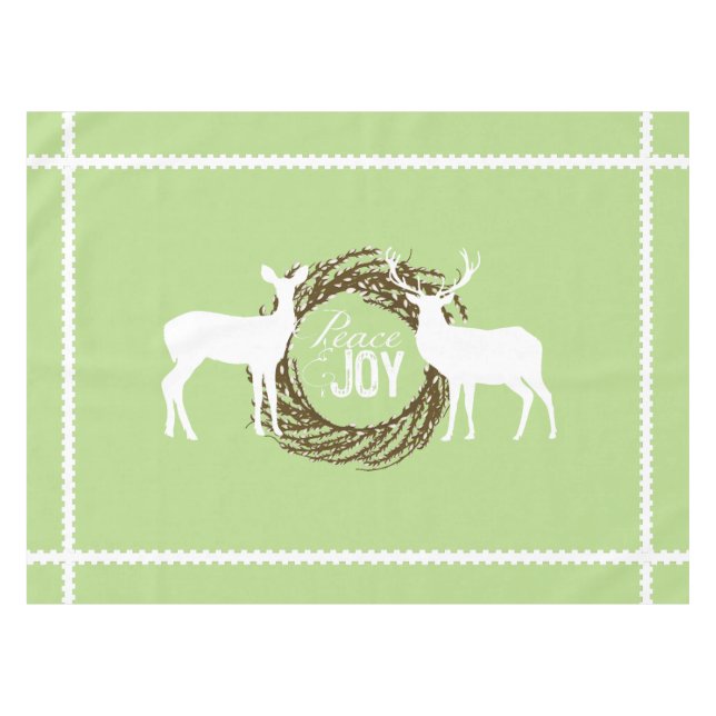Toalha De Mesa Deer Light Green Peace Joy Wreath Tablecloth (Frente (Horizontal))