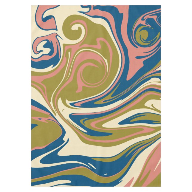 Toalha De Mesa Derramamento - Azul, Verde Oliva, Rosa e Creme (Frente)