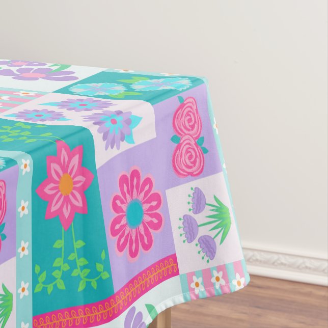Toalha De Mesa Desenho de Flores Vibrantes em Flor (Posição Original)