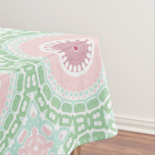 Toalha De Mesa Desenho de Mandala Pastel em Rosa e Verde Menta