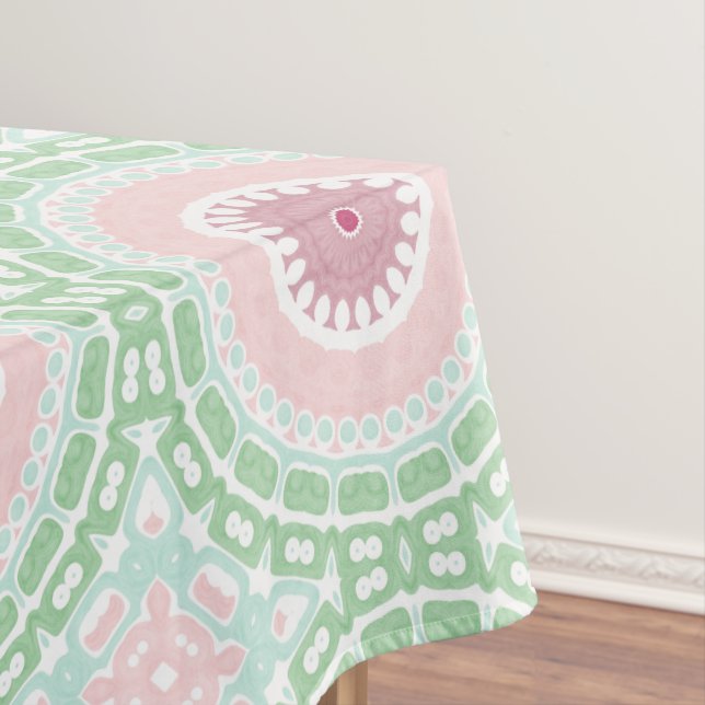 Toalha De Mesa Desenho de Mandala Pastel em Rosa e Verde Menta (Posição Original)