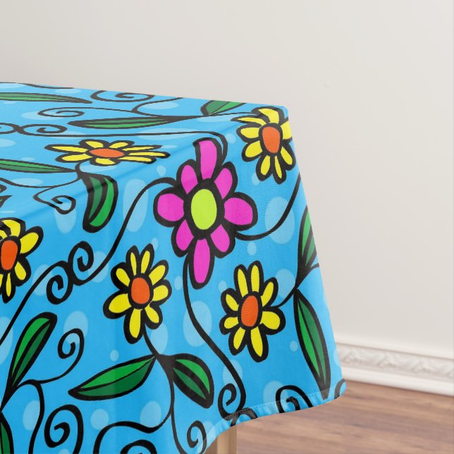 Toalha De Mesa Desenho de Margarida Boho Azul Fofo  (Posição Original)