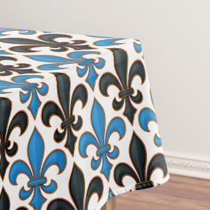 Toalha De Mesa Desenho de padrão Barroco Flor-de-lis Preto Azul