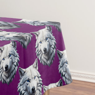 Toalha De Mesa Desenho de padrão de cabeça de lobo branco roxo