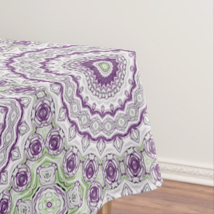 Toalha De Mesa Desenho de Padrão de Mandala Roxo e Verde