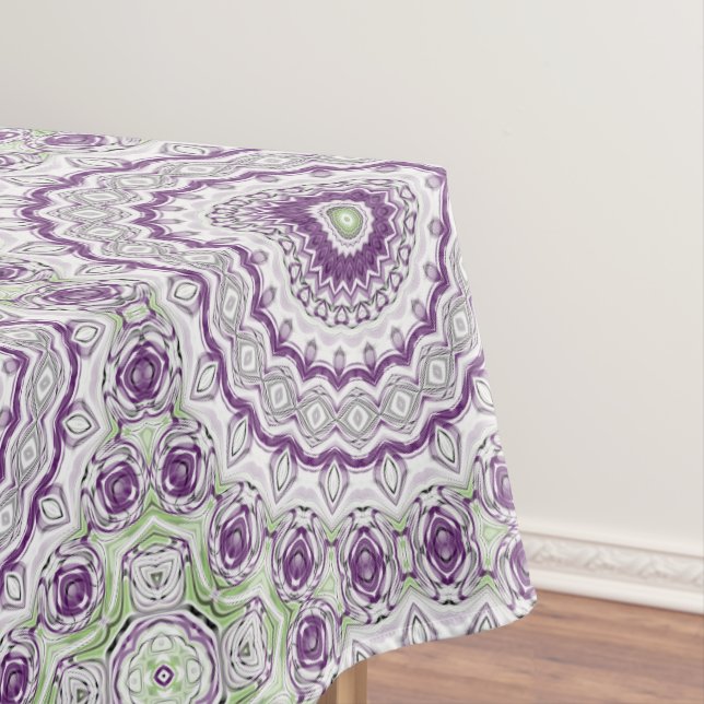 Toalha De Mesa Desenho de Padrão de Mandala Roxo e Verde (Posição Original)