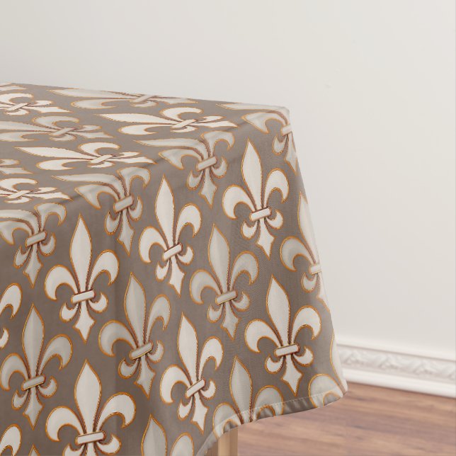Toalha De Mesa Desenho Flor-de-lis Terra Neutra Marrom (Posição Original)