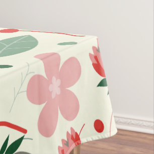 Toalha De Mesa Desenho Floral Brilhante com Folhas Verdes e Ponto
