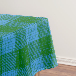 Toalha De Mesa Desenho xadrez azul e verde com trama cruzada