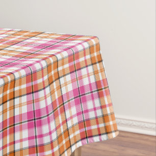 Toalha De Mesa Desenho Xadrez Escocês Listrado Branco Rosa Laranj