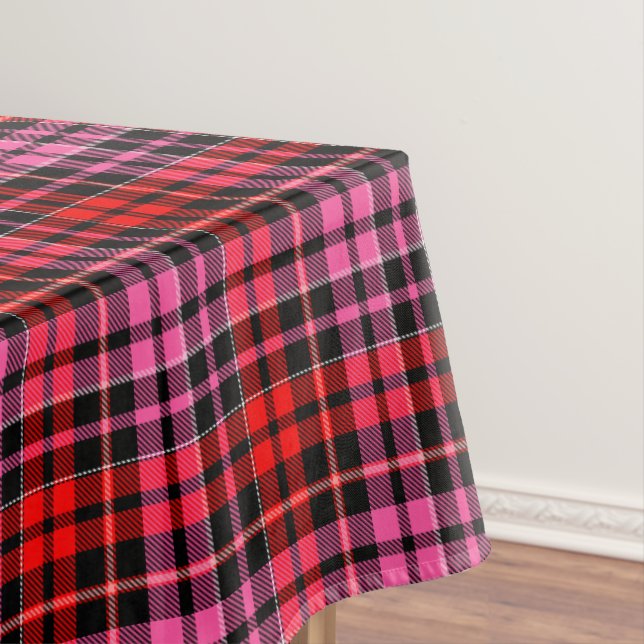 Toalha De Mesa Desenho Xadrez Tartan Preto Vermelho Rosa  (Posição Original)