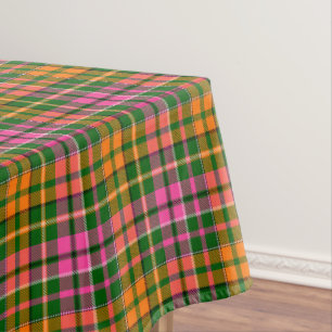 Toalha De Mesa Desenho Xadrez Tartan Verde Rosa Laranja