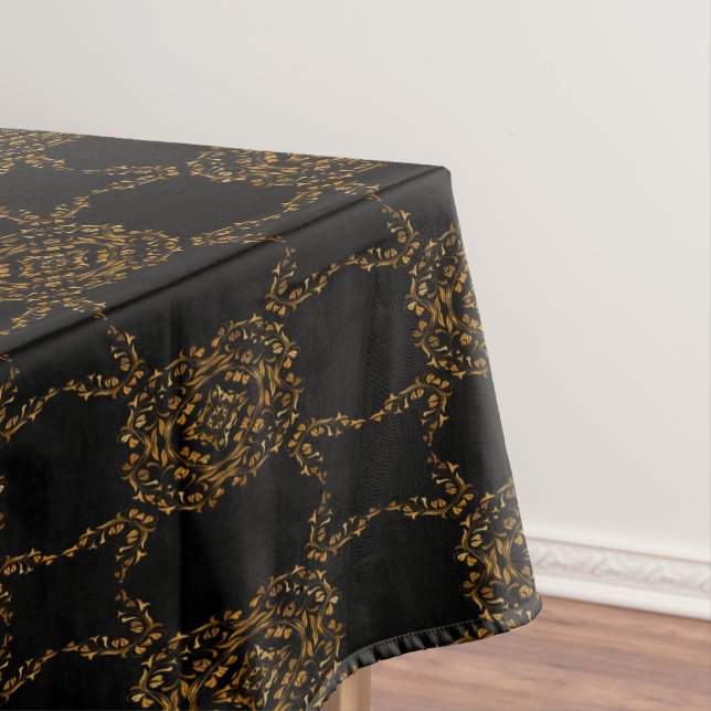Toalha De Mesa Design abstrato e florescente Dourado (Posição Original)