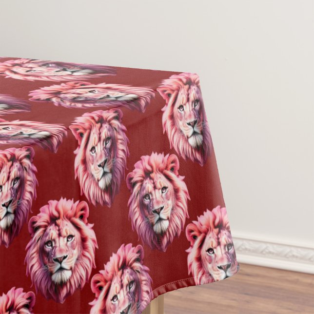 Toalha De Mesa Design com Cabeça de Leão Rosa Bege  (Criador carregado)