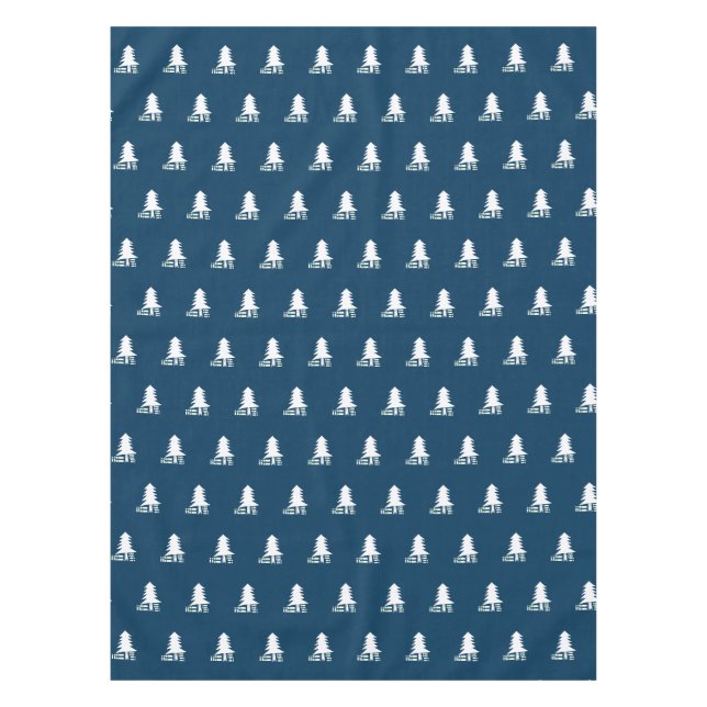 Toalha De Mesa Design de árvore de Natal azul escuro e branco (Frente)