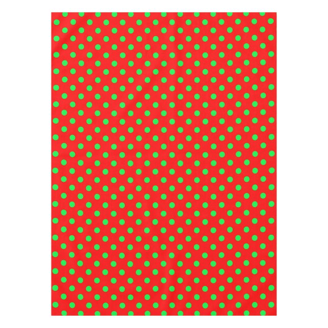 Toalha De Mesa Design de Bolinhas Verde em Fundo Vermelho (Frente)
