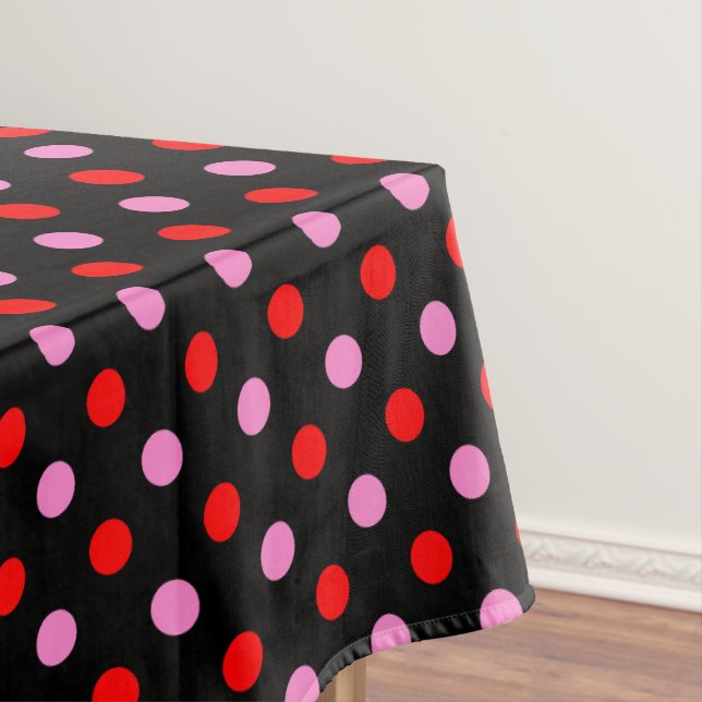 Toalha De Mesa Design de bolinhas vermelhas e rosas em preto (Posição Original)