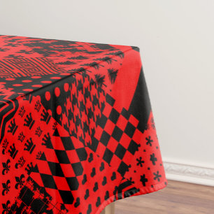 Toalha De Mesa Design de Correção de Padrões Mistos de Preto Verm