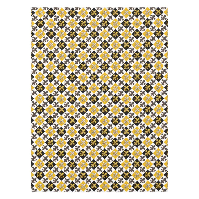 Toalha De Mesa Design de Fleur-de-lis, branco-amarelo, com verifi (Frente)