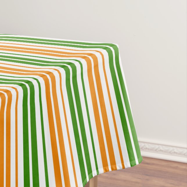 Toalha De Mesa Design de Listras Verticais Laranja Branco Verde   (Posição Original)