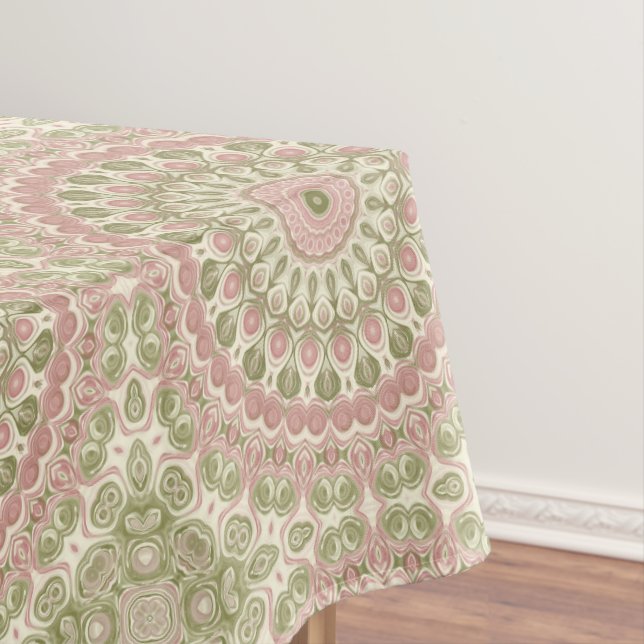 Toalha De Mesa Design de Padrão de Mandala Rosa e Verde (Posição Original)
